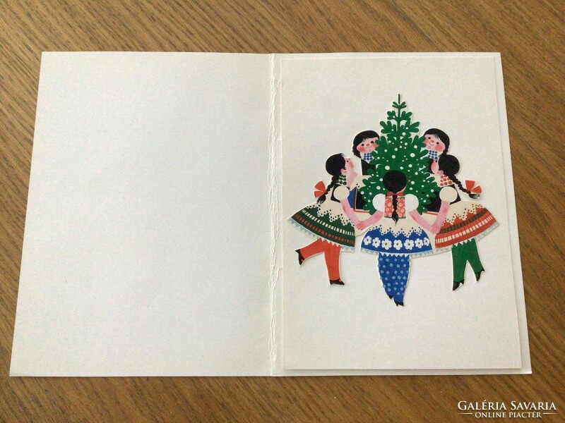 Original postcard design by Károly Kecskeméty winter holiday 20x14 cm ink, paper cutout