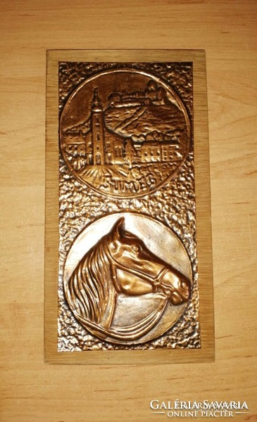 Very nice Sümeg historical equestrian games copper plaque wall picture - 11.5*22 cm (z)