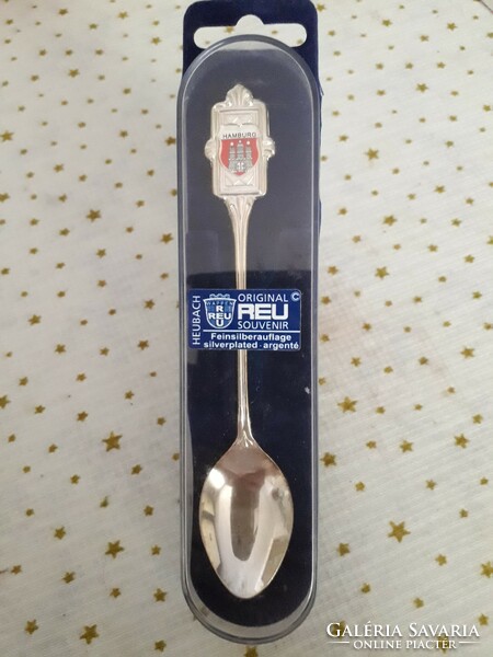 Original reu souvenir silver-plated decorative spoon in a box Hamburg 13 cm.