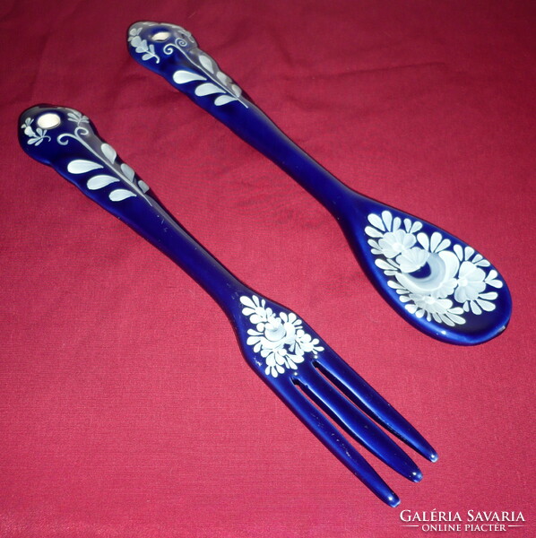 Porcelain spoon and fork - ornament, painted with a folk motif, 25 cm.-S