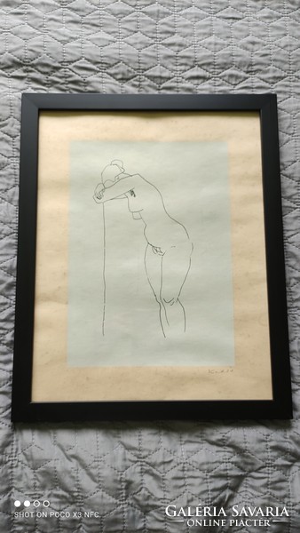 A rarity of the cooper György's female nude ink drawing framed behind glass