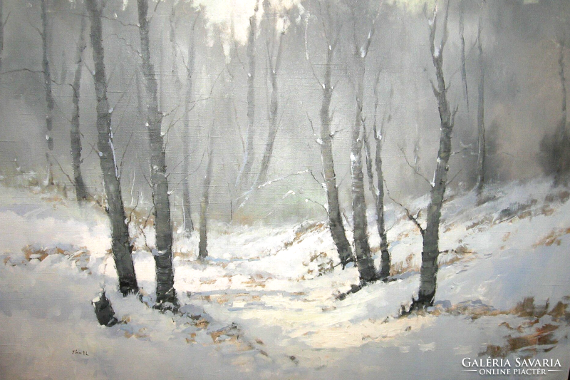 Wonderful, guaranteed original Csaba strap laszlo / 1904-1982 /: sunny winter forest
