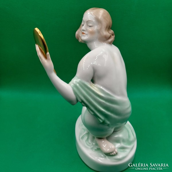István Szilágyi nagy porcelain figurine of Herend female nude with mirror