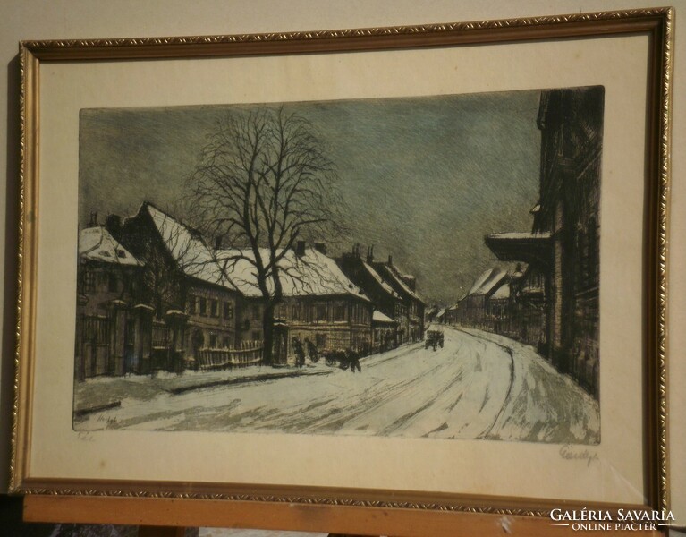 István Élesdy (1912-1987): country house street in the castle - winter