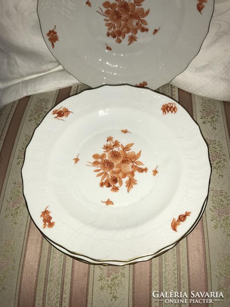 Herendi narancs virágcsokros süteményes tányér  4 db 1940-ből 1 db 1930 - ból