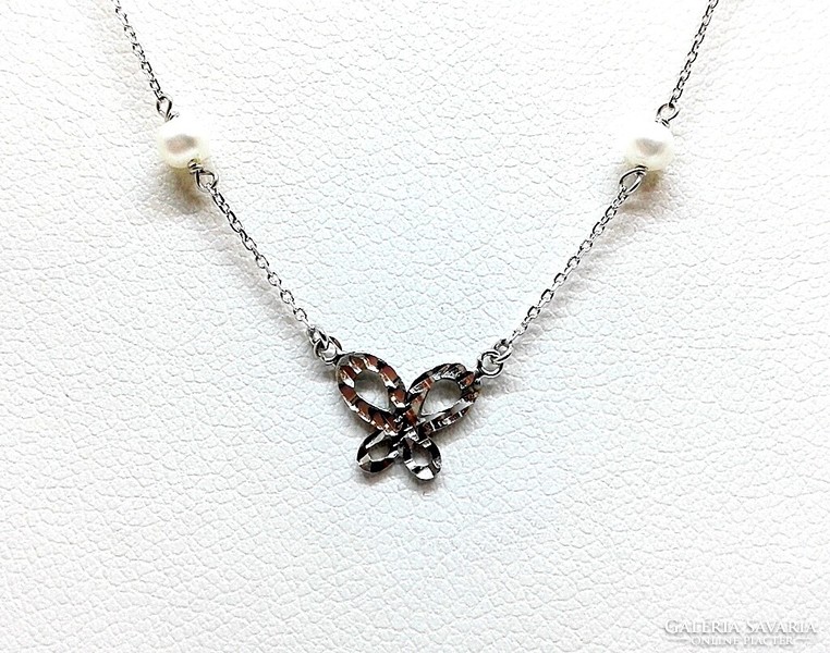 Pearl-butterfly white gold necklace (zal-au121541)