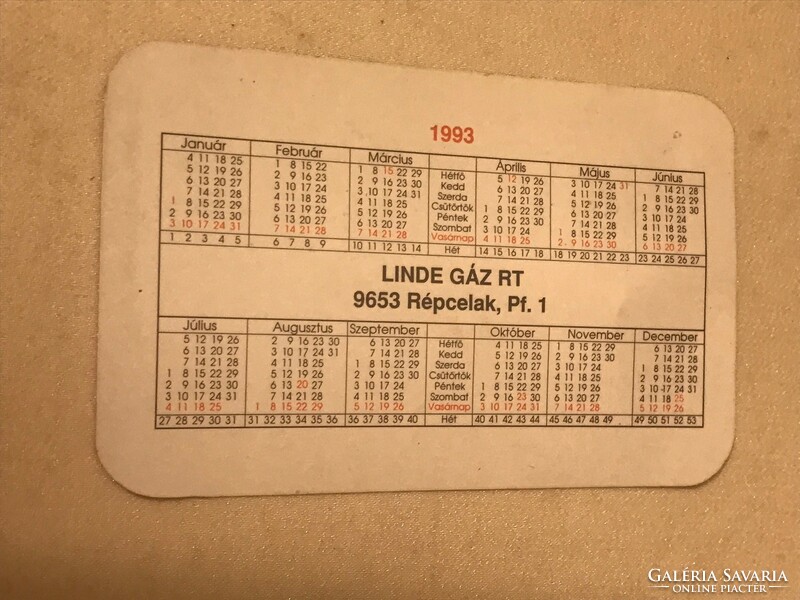 Card calendar 1993. Linde gáz rt 9653 rępcelak, pf.1.