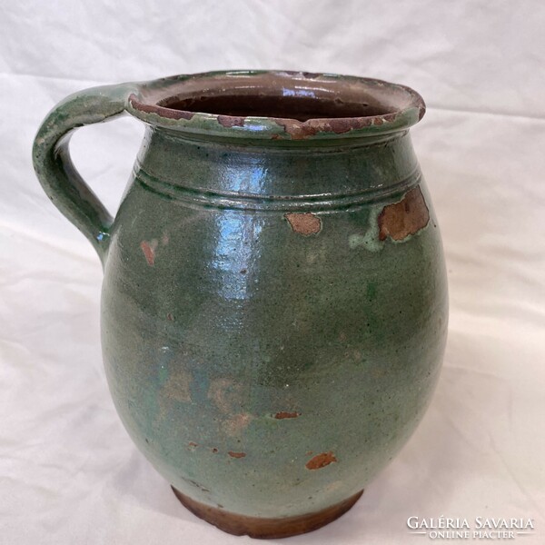 Antique folk ceramic pot, green