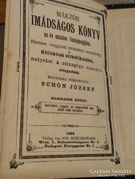 Mákzór 1898. József Schön, Jewish prayer book for every day of the year