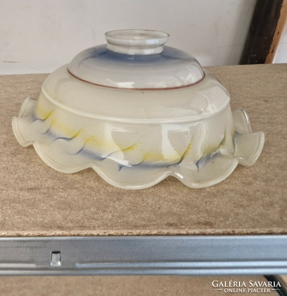 Old, ruffled edge, painted glass shade, kitchen ceiling lamp shade, chandelier, hanging lamp shade