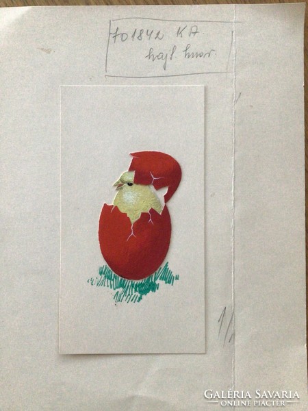 Károly Kecskeméty original postcard design Easter chick 15x8 cm tempera, paper cutout