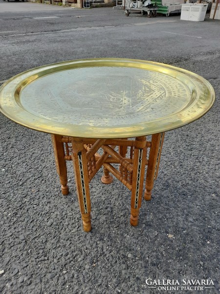 Large oriental copper-wood serving table.