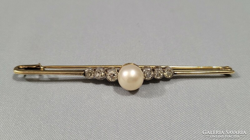 14 K gold brooch, shawl pin with brille and pearl 4.12 g