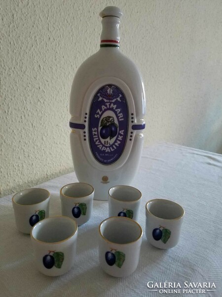 Hollóháza flask / water bottle with 6 cups. _ Szatmári plum brandy