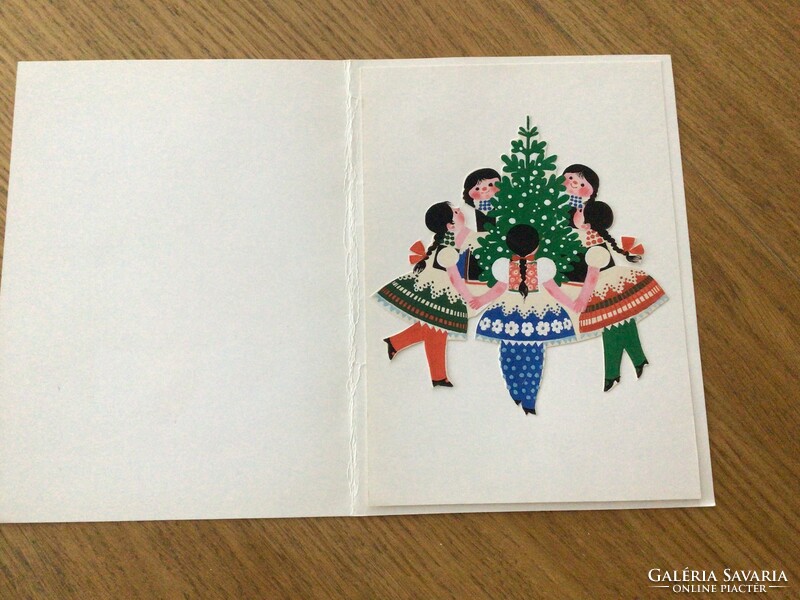 Kecskeméty Károly eredeti képeslap terve Télünnep 20x14 cm tus, papírkivágás