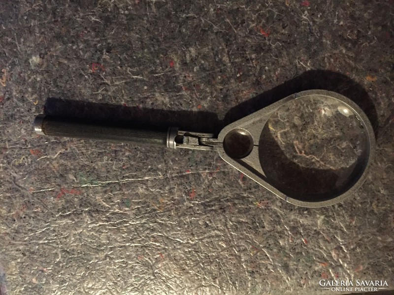Old manual magnifying glass with a handle, 2 lenses in a metal frame (206)