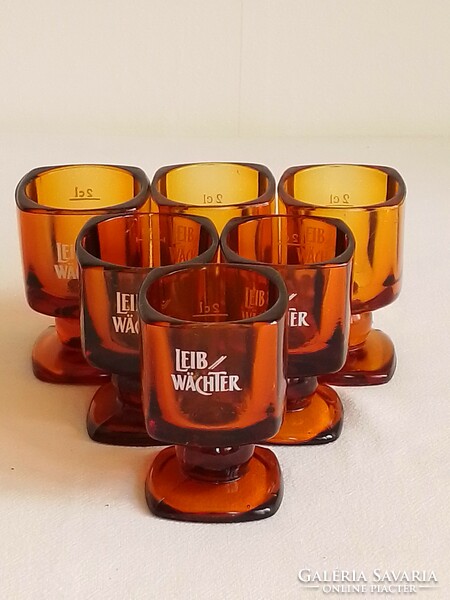 Set of six old retro vintage square brown cast glass liqueur brandy cups 2cl leibwächter