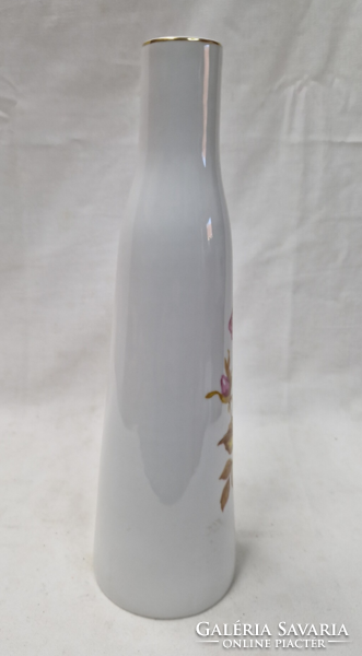 Régi Hollóházi rózsamintás szépen aranyozott porcelán váza hibátlan állapotban 25 cm.