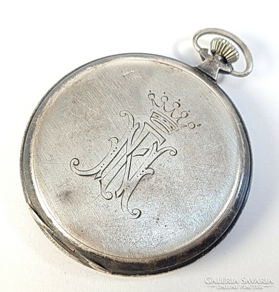 Antik Chronometre Elida, duplafedeles ezüst svájci zsebóra, nemesi monogrammal