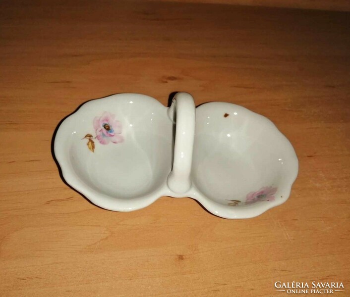 Antik Zsolnay porcelán sótartó, borstartó virágokkal - hossza 13 cm (22/K)