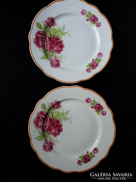 Antique Zsolnay porcelain rose plate, 2 pcs