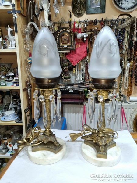 2 old restored crystal copper table lamps