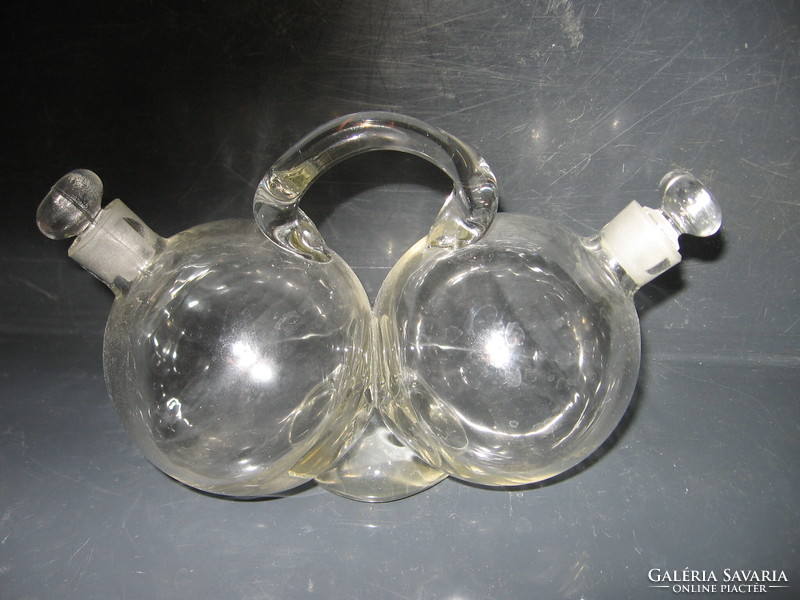 Blown glass, double sphere oil, vinegar table dispenser