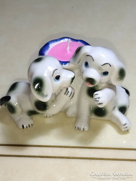 Porcelain 2 dalmatian puppies dog candle holder. Never used
