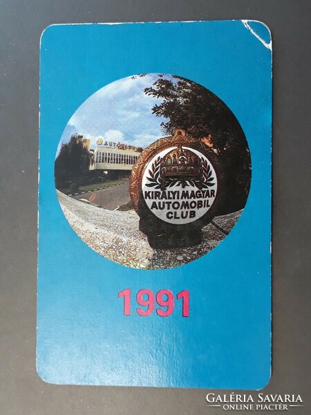 Kártyanaptár 1991 - Királyi Magyar Automobil Club feliratos retró, régi zsebnaptár