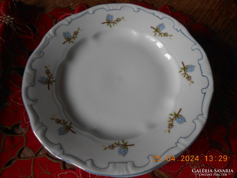 Zsolnay kék barackvirágos, kék tollazott süteményes tányér, 6 db