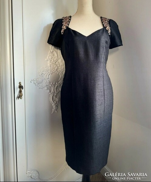 Michaela louisa size 38 anthracite casual dress with jewels on the shoulder.