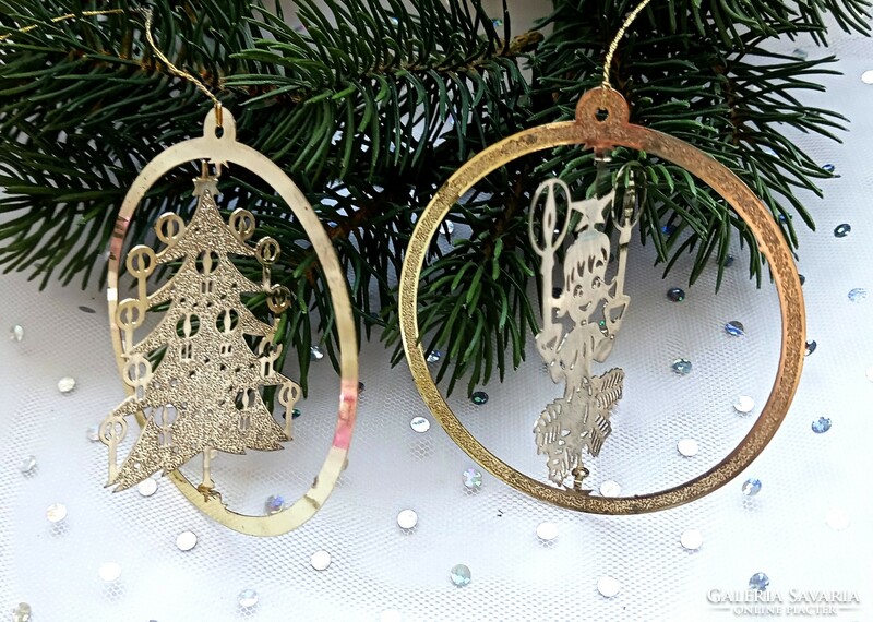Spatial rotatable laser-cut metal Christmas tree ornament 7cm 2 pcs together