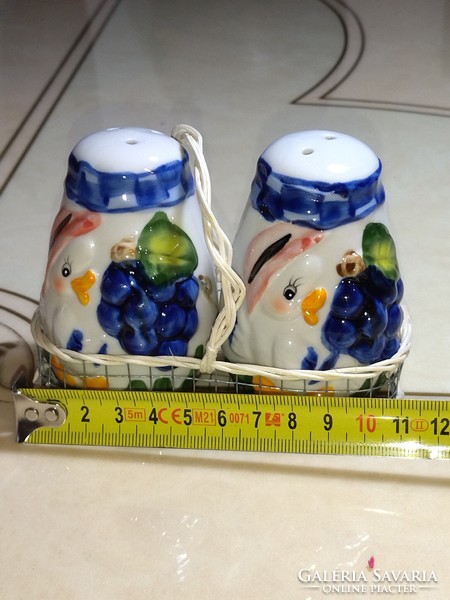 Beautiful small duck gooseberry patterned porcelain salt and pepper holder