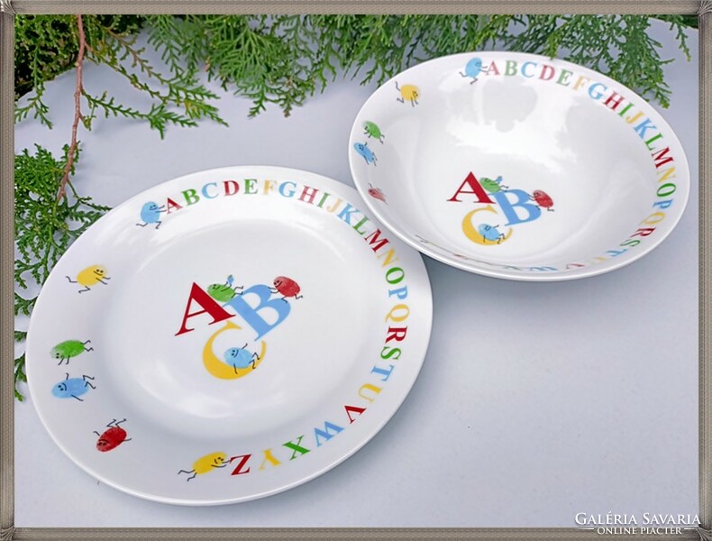 Colorful ABC pattern, German porcelain children's flat and deep plate