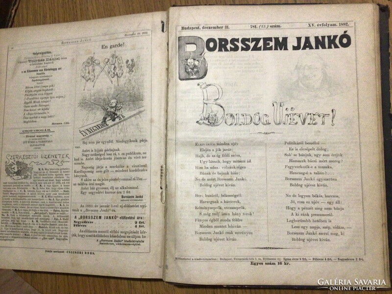 Jankó Borsszem magazine 1882. 1-53. Issue in worn binding, missing spine