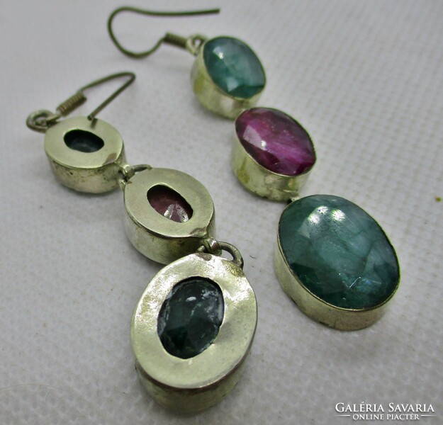 Beautiful old ruby, emerald, sapphire stone earrings