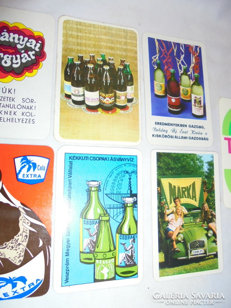 Seven old card calendars - 1974 - together - beer, wine, soft drinks advertisements
