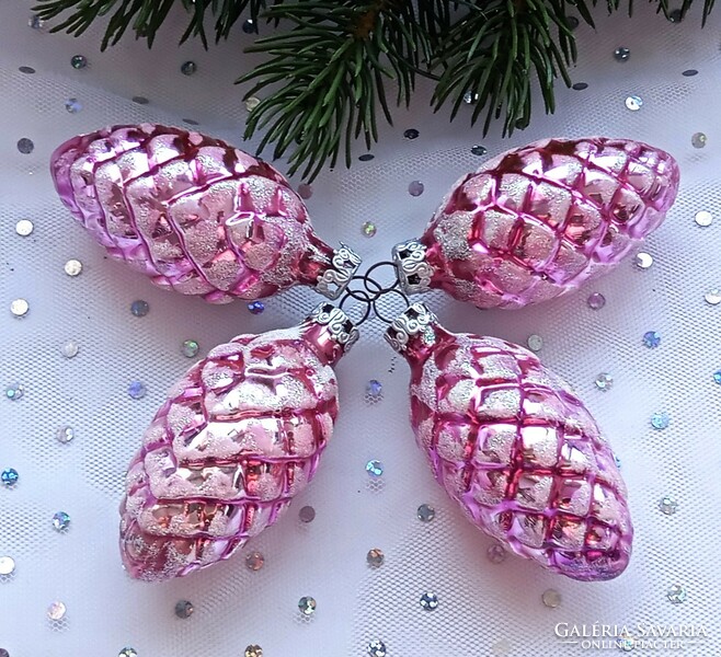 Régi rózsaszín havas toboz karácsonyfa dísz 6.5cm ár/darab