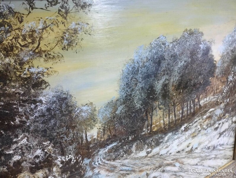 Dallos ferenc - winter landscape oil on wood fiber 80x60 cm