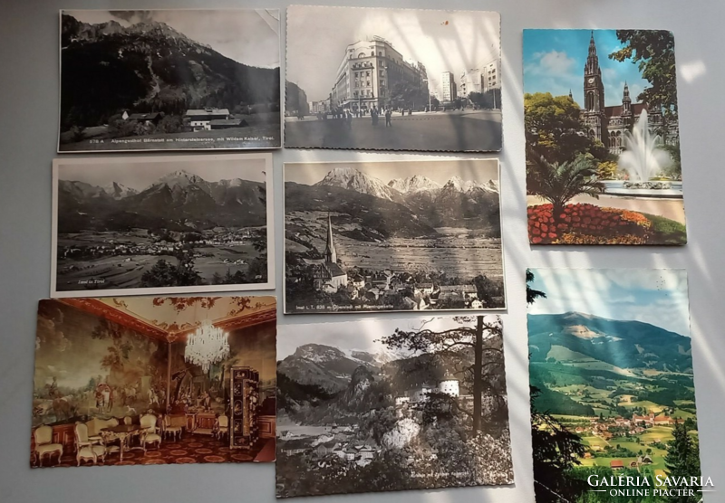 Austrian postcards with stamps, 8 pieces in one