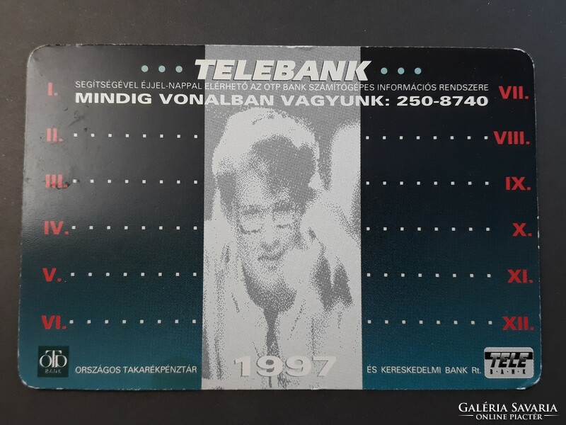 Kártyanaptár 1997 - OTP Bank, Telebank, Mindig vonalban vagyunk feliratos retró, régi zsebnaptár
