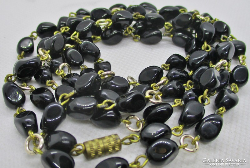 Old long black glass necklace