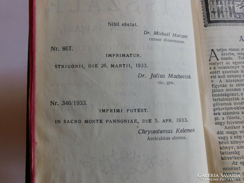 Magyar-latin Misszále misekönyv, 1933-as kiadás