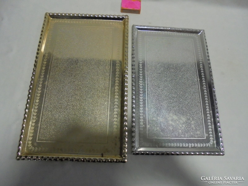 Two retro metal trays together - gold and silver