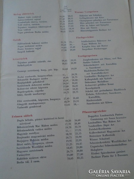 D202204 menu - Berlin restaurant Budapest 1960's