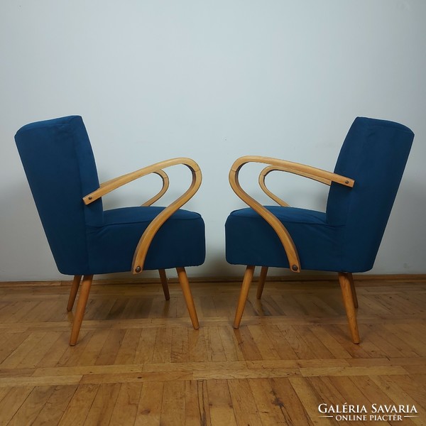 Reupholstered velvet blue club armchair retro armchair (2 pcs)