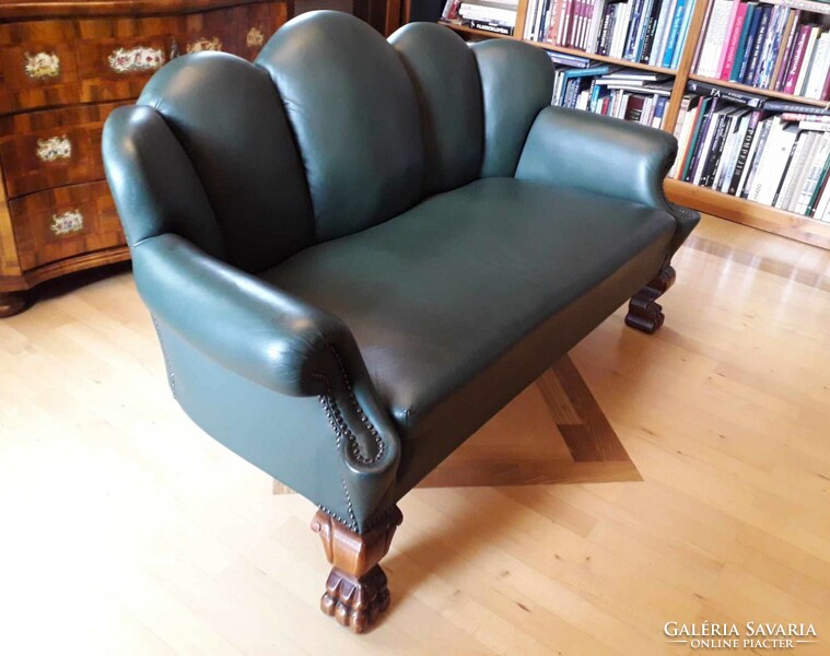 Lion's foot leather sofa, armchair, ottoman.