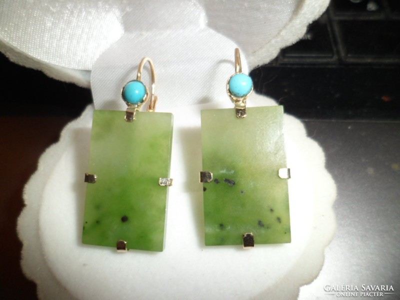 14K gold earrings / jade, turquoise