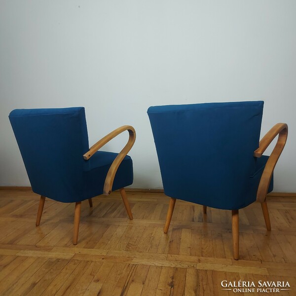 Reupholstered velvet blue club armchair retro armchair (2 pcs)
