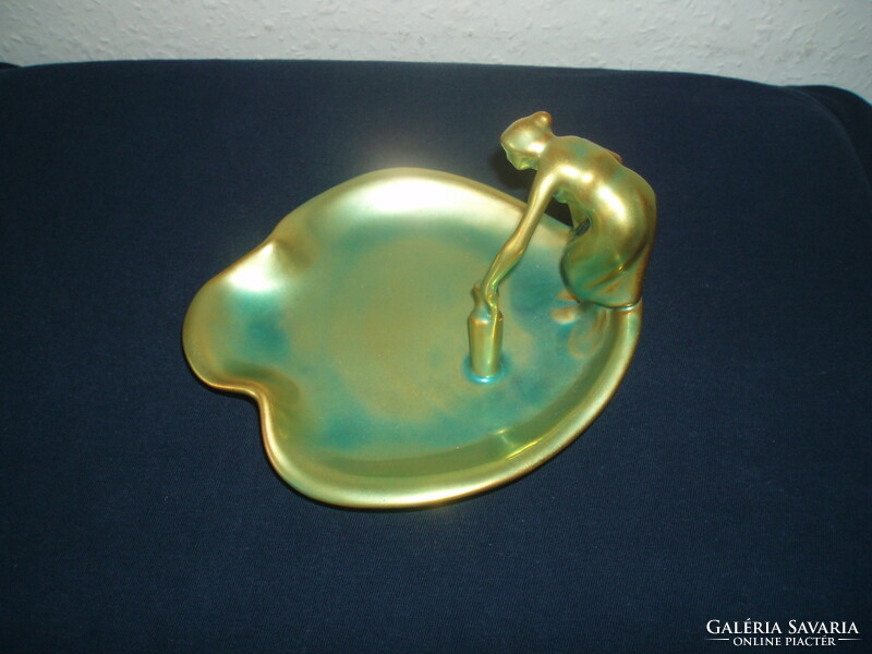 Lajos Mack: water-immersing woman - Zsolnay eozin bowl, marked, flawless, 5.5x14x9 cm postage included in the price!!
